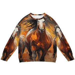 KAAVIYO Hardlooppaarden donker aquarel zacht sweatshirt met lange mouwen voor kinderen, trui met ronde hals, overhemden voor jongens en meisjes, Patroon, S