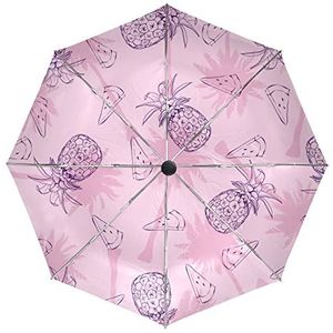 Schattige paarse ananas watermeloen paraplu automatisch opvouwbaar automatisch openen sluiten paraplu's winddicht UV-bescherming voor mannen vrouwen kinderen