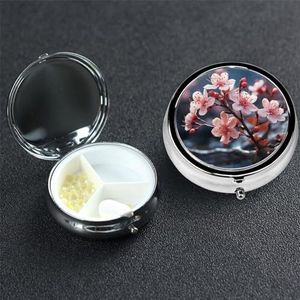 Takken van bloemen pillendoosje 3 compartimenten pillendoos ronde pil organiseren metalen waterdichte medicijnorganizer doos voor reizen kleine pillencontainer draagbaar voor supplementen