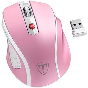 HOTWEEMS D-09 Draadloze muis voor laptop - Ergonomische Plus Computer USB draadloze muizen, Ergo Grips, Lightspeed 5-niveau 2400 DPI, 16 maanden batterij, draagbaar voor PC Mac Chromebook, 6 knoppen,