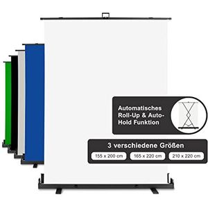 Walimex Pro Roll-Up Panel 165x220 cm Foto Achtergrond Wit I draagbaar, vrijstaand fotodoek voor portretshoots, fotostudio & streaming I Chromakey effect I metalen box voor stabiliteit & bescherming