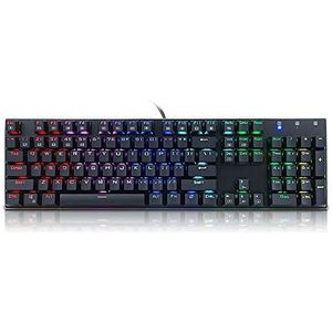 Gamingtoetsenbord, Mechanisch gamingtoetsenbord met 104 toetsen, RGB-achtergrondverlichting, bedraad, USB, blauwe schakelaar, zwart