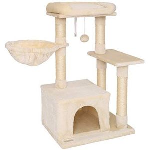 lionto krabpaal voor katten met pluche bal & ligkom, hoogte 85 cm, kattenboom met sisal & pluche, gezellige ligplek & hol, incl. wandbevestiging, geschikt voor kleine & grote katten, beige