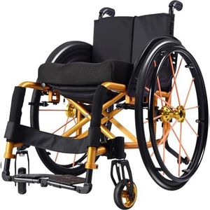 PP-Vic Lichtgewicht Opvouwbare Rolstoel Van Aluminiumlegering - Sportrolstoel, Verstelbare Voetensteun En Zithoogte, Handrem En Snelontgrendelbare Schokdempende Trolley,Yellow 36cm/14.2in