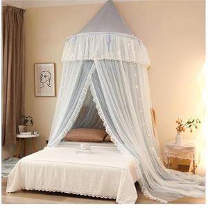 Bedhemel, Prinsessenbedhemel for meisjes - Halve halve cirkel Ronde Kanten Klamboetent met Dubbellaags Doorschijnend Mesh Koepelbedgordijn(Light Gray)