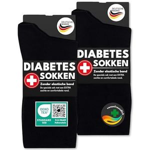 6 Paar Sokken Diabetici met Comfortband zonder Elastiek & zonder Naad Heren & Dames 97% Katoen (35-38 Zwart)