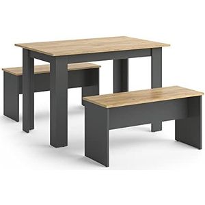 Vicco Eettafel set ""Sentio"", Antraciet/Krachtige eik goud, 110 x 70 cm met 2 banken