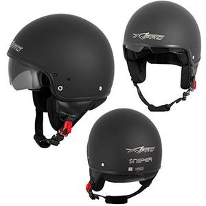 Jethelm voor scooter, motorfiets, ECE 22-06, zonnevizier, mat zwart, XL