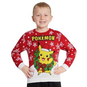 Pokemon Kersttrui voor kinderen, officiële kersttrui, maten 4 tot 14 jaar, cadeau sweatshirt kind (Rood, 4-5 Jaar)