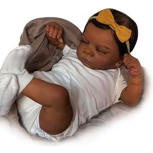 LONIAN Reborn Realistisch meisje, 19 inch levensechte herboren meisjespop voor peuters 49 cm Afro-Amerikaanse pop met donkerbruine huid Collectible Art Doll Christmas