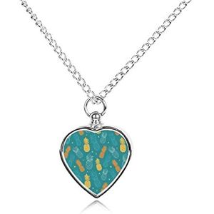 Teal Blauw En Geel Oineapples Huisdier Urn Ketting Crematie Sieraden Honden Katten Ashes Memorial Hart Hanger met Vulkit