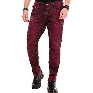 Cipo & Baxx Heren jeans denim broek batikpatroon antieke look 5-pocket design broek regular fit jeans CD479, bordeaux, 30