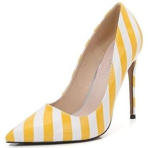 Trendy schoenen met hoge hakken in zebra-print design met spitse teenpartij, stijlvolle schoenen met hoge hakken met PU-slanke hakken in zwart, rood, geel en groen., geel, 37 EU