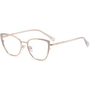 moomoobird Anti Blue Light Bril Vrouwen Mode Bril Cat Eye Bril Frame Metalen Montuur Bril, Goud met helder, Large