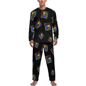 Tie Dye Regenboog lama zachte heren pyjama set comfortabele loungewear top en broek met lange mouwen geschenken XL