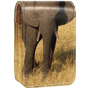 Olifant Patroon Lipgloss Houder Lipstick Case Draagbare Mini Lipstick Opbergdoos Reizen Lipstick Organizer Case met Spiegel voor Vrouwen, Meerkleurig, 9.5x2x7 cm/3.7x0.8x2.7 in