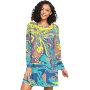 LI ZHI XIN Nachthemd voor dames, lange mouwen, nachthemd voor dames, slaapshirts nachtshirts, slaapjurk, ronde hals, losse grote maten, nachtkleding, XXXL, artistieke graffititipatronen, geel, paars