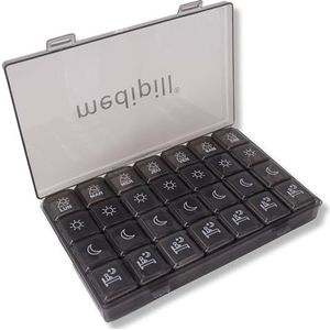 MEDIPILL - Franse weekplanner | 7 dagen 4 stopcontacten ochtend middagavond liggend | 28 vakken | medicijnbox | zwart | MED-BOX28-NN
