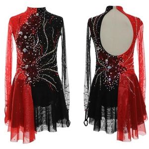 Kunstschaatsjurk For Meisjes, Lange Mouwen, Ijsschaatswedstrijdkostuums, Rugloze Lyrcial-jurken(4XL)