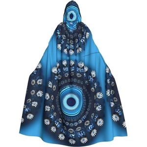 Blauwe Mini Bloem Swirl print Mannen Hooded Mantel, Volwassen Cosplay Mantel Kostuum, Cape Halloween Dress Up, Hooded Uniform