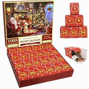 Tootesa Adventskalender 2024, 1008 stukjes, Tootesa 24 dozen, aftelkalender kerstman voor volwassenen, grappige kerstpuzzels voor kerstdecoratie, geschenken (rood)