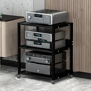 3/4-traps mediastandaard, audio-rek-tower-spelerstandaard, vloerstaande printerstandaard, in hoogte verstelbaar, voor gaming-opnameruimtes (zwart, 3 dieren)