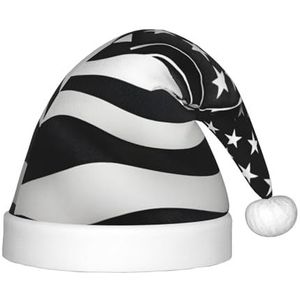 SSIMOO Zwart-witte Amerikaanse vlag Heerlijke kinderen pluche kersthoed - vakantie decoratieve hoed voor feesten, feestelijk plezier en meer