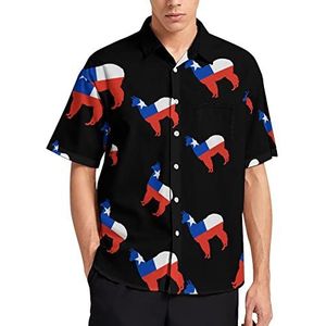 Alpaca lama Chili vlag heren T-shirt met korte mouwen casual button down zomer strand top met zak