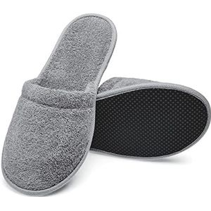 Badslippers – 1 Paar Mules Slippers in Badstof – 100% Katoen – Licht, Ademend, Antislip – Uniseks voor Douche, Hotel, Spa, Zwembad, Reizen - Grijs, 38-42, GR-1