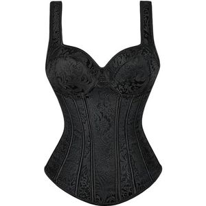 Corset Women'S Corset With Straps Black Corset Plus Size Floral Jacquard Zipper Gothic Steampunk Corset-Black-Xxl