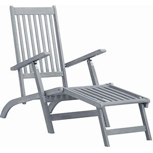 DIGBYS Outdoor Deck Chair met Voetsteun Grijs Wassen Massief Acacia Hout