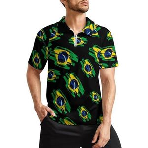 Vintage Braziliaanse vlag heren golf poloshirts klassieke pasvorm korte mouw T-shirt gedrukt casual sportkleding top XL