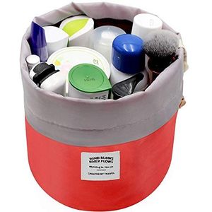 MINTIME Travel Cosmetic Bag Make-up Tassen Organisator Dames Toilettas Waszakken Nylon Grote Capaciteit Trekkoord Make-up Opbergtas + Kleine Rits Zak+PVC Transparante Borsteltas Rood
