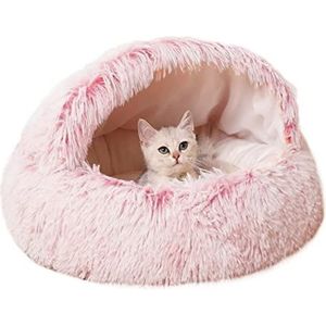 qing yun Grot voor katten, pluizige kattenverblijf slaapzak, gezellige pluche warme hondengrot voor angstverlichting, iglo voor katten (50 cm, roze)