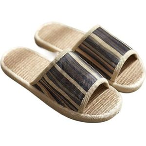 LHSJYG Pantoffels voor dames, gestreepte linnen pantoffels, katoenen sandalen, zomerbad, koel interieur, vier seizoenen, lenteherfst, thuis, Koreaanse vloer, mannelijk, vrouwelijk, koppels,