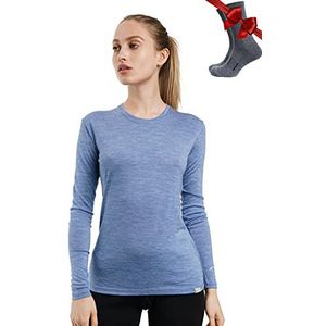 Merino.Tech Merinowol Basislaag Voor Dames - 100% Merinowol, Zwaar, Middelzwaar, Licht, Thermisch Shirt Met Lange Mouwen En Sokken (Small, 165 Deep Blue)