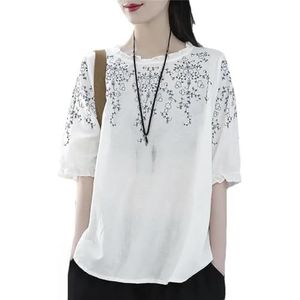 Dvbfufv Damesmode O-hals bedrukt los T-shirt dames lente oversized casual truien shirt, Wit, XXL