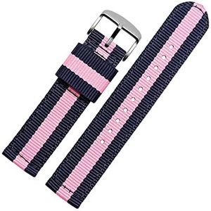 Horlogebandjes voor mannen en vrouwen, horlogeband 18/20/22/24mm Prachtige Vakmanschap Nylon Canvas Heren Sport Horlogeband for Klassiek Analoog horloge (Color : Blue With Pink silvery Clasp, Size :