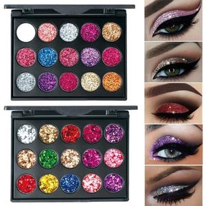 Nivofu 2 stuks glitter oogschaduwpalet, 30 kleuren, kleurrijk, duurzaam, waterdicht, glinsterend make-uppalet