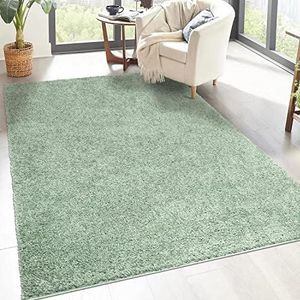 carpet city Shaggy hoogpolig tapijt, 60 x 110 cm, groen, langpolig woonkamertapijt, effen modern, pluizig zacht tapijt, slaapkamer decoratie