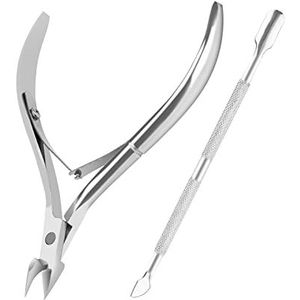 Metalen nagelriemtrimmer met nagelriemduwer en snijder, 2 stuks professionele nagelriemverwijderaar gereedschapsset, nagelriemsnijset, nagelriemtangen, nagelriemknippers voor vrouwen, manicure