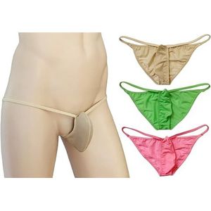 Yomie Heren Upturned Shortys Sexy String Elastisch en Comfortabel Ondergoed Upwards Upturned Slips, 3-pack (roze + groen + beige), L