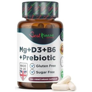 Best Immune Boost Magnesium Lactaat Vitamines B6 & D3 en Inuline Prebiotisch Complex Natuurlijk Product Ideale Sterkte Hoogste Biologische Beschikbaarheid