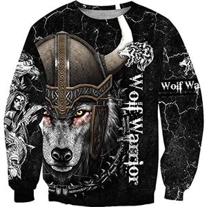 Viking Wolf Warrior 3D All Over Gedrukte Heren Hoodies, Unisex Herfst Losse Wolf Zip Pullover Jacket