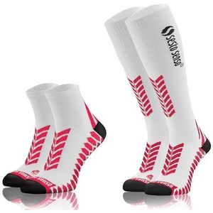 sesto senso 2 paar sportcompressiesokken, lang of kort, voor heren en dames, 2 paar - wit, 47-50 EU