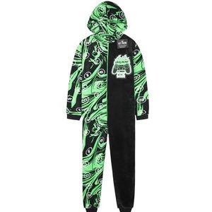 Get Trend Fleece onesie voor jongens tieners, loungewear met capuchon, warme pyjama, voetbal of gamen, gezellige jumpsuit, nachtkleding, cadeaus voor jongens, Groen Gaming, 13-14 jaar