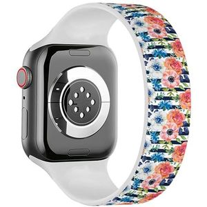 Solo Loop Band Compatibel met All Series Apple Watch 42/44/45/49mm (Roze Oranje Wit Blauwe Bloemen) Elastische Siliconen Band Strap Accessoire, Siliconen, Geen edelsteen