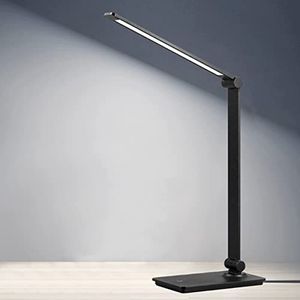 LED-bureaulamp zwart, 8W dimbare tafellamp touch control, 3 helderheidsniveaus 6000K, verstelbare tafel lamp, opvouwbare leeslamp verstelbare arm, USB-bureaulamp voor kantoor slaapkamer