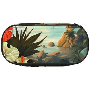 KKLWEGU Grote Potlood Pen Case Draagbare Leuke Potlood Pouch Tas Met Dubbele Rits Pen Houder Box Organizer Zomer Hawaiiaanse Make-up Tas Voor Vrouwen Mannen, Zwart, Eén maat
