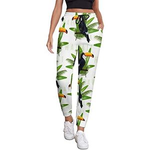 Toucan Tropical Palm Tree Atletische joggingbroek voor dames, joggingbroek, loungebroek met zak